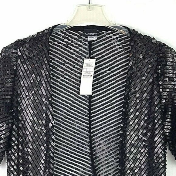 NWT Daytrip Womens L Black Sequin Kimino Jacket Open Front 1/2 Sleeve Cardigan - Picture 4 of 9